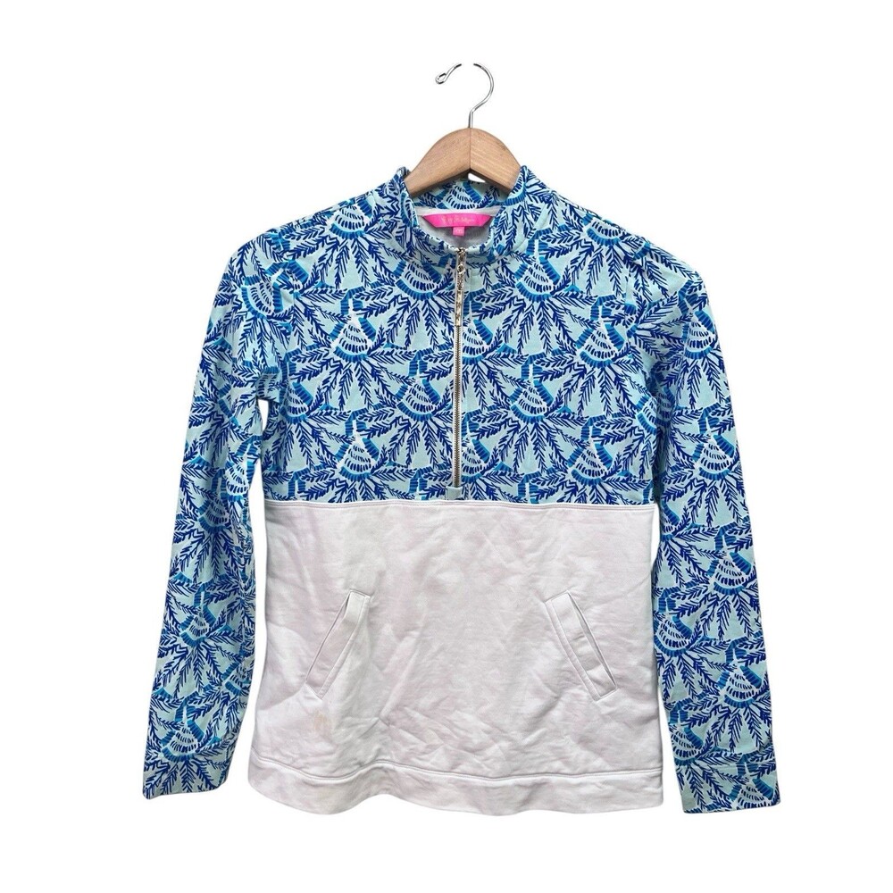 Lilly Pulitzer Sz XXS UPF 50+ 2 tones Asher Popover Colorblock 1/2 Zip Blue